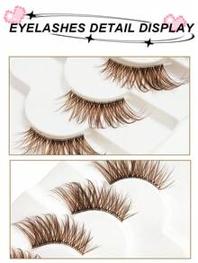 Asiteo 7 Pairs Brown Half-Strip False Eyelashes, Transparent Lash Stems, Natural Cat Eye Effect, Extended Tail Design, Fluffy & Lightweight, Faux Mink Material, For Natural Makeup, Suitable For Daily, Vacation, Beach, Party, Beauty Blogger Looks - 棕色 - 查看 2