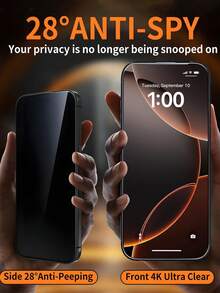 2pcs Tempered Glass Privacy Screen Protector For IPhone 16 Pro Max 6.9 Inch, Compatible With Apple 17 PRO MAX 17 17 PRO 17 AIR 16 16 PRO 16 PLUS 15 PRO MAX 15 PRO 15 14 PRO MAX 14 14 PLUS 13 12 11, Privacy Anti-Peeping, 9H+ Tempered Glass [10X Military Grade Protection], Bubble-Free, Compatible With Phone Cases, Valentine's Day Gift - Black - View 2