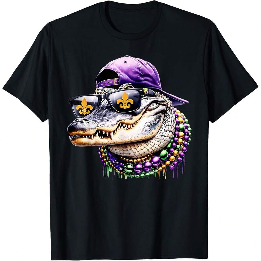 Mardigator Mardi Gras Alligator Costume Men Women Mardi Gras T-Shirt - Black - View 1