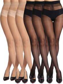 1/3/6 Pairs Women Tights Pantyhose 10D Crotch Gusset Transparent Leggings - Suitable For Women Under 60kg - Multicolor - View 1