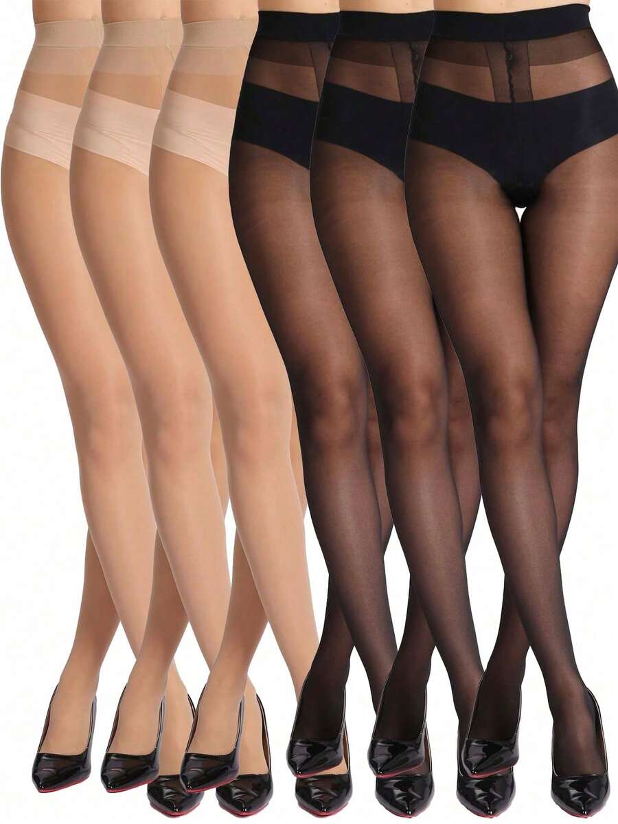 1/3/6 Pairs Women Tights Pantyhose 10D Crotch Gusset Transparent Leggings - Suitable For Women Under 60kg - Multicolor - View 1