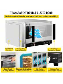 66L Commercial Convection Oven, 60Qt Half-Size Conventional Oven Countertop, 1800W 4-Tier Toaster With Front Glass Door, Electric Baking Oven With Trays Wire Racks Clip Gloves, 120V, ETL Listed - 銀色 - 查看 5