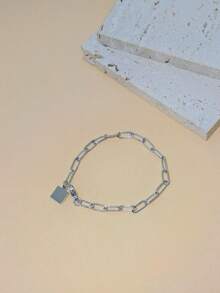 1 chiếc vòng tay hình vuông tối giản, thiết kế độc đáo kiểu Âu-Mỹ, phụ kiện trang sức bằng thép không gỉ dành cho nữ. - Màu thép 3 - Xem 4