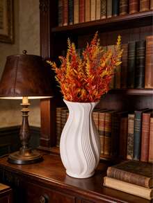 家居鲜花仿真植物花瓶套装，水培花卉艺术花瓶，仿陶瓷花瓶，装饰塑料白色纹理花瓶，灰白双色花瓶，波纹花瓶，优雅漩涡设计，完美适用于水培花瓶、客厅咖啡桌装饰花瓶、桌面摆件、现代花瓶 - 彩色 - 查看 4