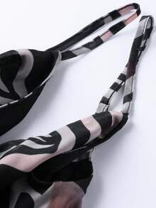 魅力优雅休闲露背系带豹纹斑马纹连衣裙，海滩度假夏季连衣裙，女士休闲连衣裙 - 棕色 - 查看 10