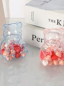 1pc Transparent Candy Boxes, Bear Shaped Detachable Containers With Lids, Suitable For Wedding, Birthday, Christmas, Halloween, Easter, Gender Reveal Party, Candy, Cake, Chocolate Display - Multicolor - View 2