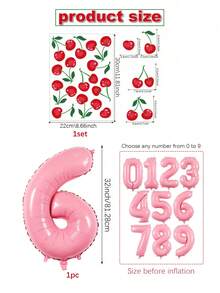 Bộ 2 bóng bay số trang trí hình quả anh đào, bao gồm bóng bay số màu hồng 32 inch từ 0-9, kèm sticker hình quả anh đào, dùng để trang trí sinh nhật, tiệc sinh nhật chủ đề quả anh đào, trang trí không gian, trang trí phòng, trang trí lễ kỷ niệm sinh nhật, tiệc mừng em bé sắp chào đời, đạo cụ chụp ảnh, kỷ niệm ngày cưới, đám cưới, sinh nhật lần thứ nhất, trang trí tiệc sinh nhật. - Nhiều màu - Xem 14