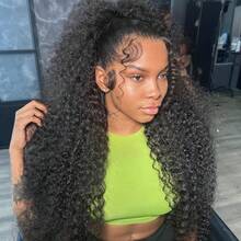250 Density Jerry Curly Remy Brazilian Human Hair Wig Pre Plucked With Baby Hair Deep Wave Natural Color 13x4 Lace Front Afro Kinky Curly Wig HD Transparent Lace Frontal Wig Deep Part 13x4 Lace Front Wig Human Hair - Natural Black - 查看 4