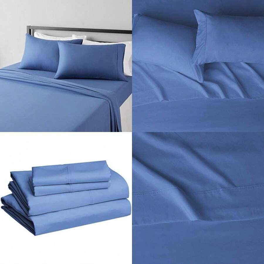 Basics Juego de sábanas ligero de microfibra supersuave de fácil cuidado de 3 piezas con bolsillos profundos de 35.5 cm, individual XL, color azul Spa, liso(Azul holandés Queen) - Multicolor - Ver 1