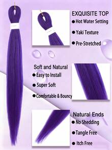 24 Inch Pre-Stretched Deep Purple Hair Extensions, 1 Piece, Suitable For Braiding & Cosplay (24 Inch (1 Pack), Deep Purple) - Multicolor - View 4