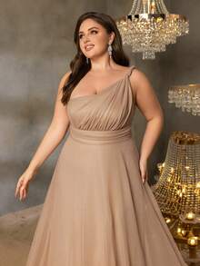 Faeriesty Abito da sera elegante monospalla a-line da donna taglie forti, con decorazione a volant, design asimmetrico a balze, adatto per grandi celebrazioni e feste - Champagne - Visualizzare 5