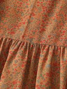 Spring & Autumn New Women's Artistic Fresh Floral Lace Collar 3/4 Sleeve Dress, Loose Floral Dress With Contrast Lace Collar Design - Mocha Brown - View 9