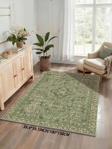 1 pieza Alfombra de área con patrón vintage verde, estilo bohemio, material de terciopelo suave y cómodo, fácil mantenimiento, impermeable y anti-manchas, con respaldo antideslizante, adecuada para entrada, dormitorio, sala de estar, baño, cocina, comedor, oficina, decoración de habitación, celebración festiva - Verde - Ver 17