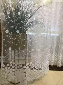 1pc Pastoral Style Embroidered Sheer Milk Silk Curtain Panel, Suitable For Living Room, Kitchen, Bathroom - White - View 3