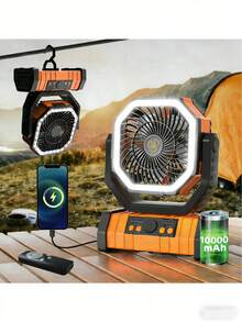 20000mAh/10000mAh 露营风扇，带 LED 灯，自动摆动桌面风扇，带遥控器和挂钩，可充电电池供电户外帐篷风扇，带定时器，4 档 USB 风扇，适用于户外帐篷、停电、建筑工地、露营等场合，便携式迷你风扇 - 彩色 - 查看 10
