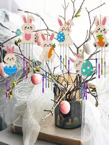 6/12pcs Wooden Easter Bunny Set, Home Decor, Painting Supplies, Easter Bunny Wind Chime Set, Wooden Easter Bunny Wind Chime Decorations, Colorful Wooden Easter Crafts, Wooden Easter Hanging Bunny Wind Chimes, Holiday Gifts, New Year, Easter, Thanksgiving, Valentine's Day, Birthday, Wedding Party Decor, Outdoor Decor, Easter Gifts - Apricot - View 2