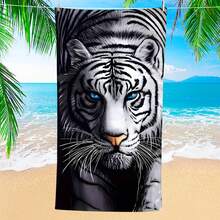 1条动物白虎沙滩巾，超柔软超细纤维特大号沙滩毯，超强吸水浴巾，适合旅行、游泳池、潜水、冲浪、瑜伽、露营，多种尺寸可选，沙滩、泳池、旅行、露营、瑜伽用品