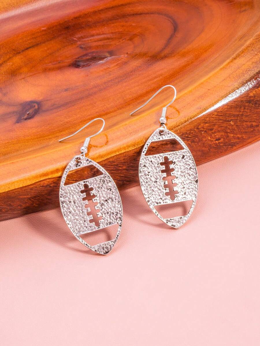1pc Minimalist Design Hollow Football Pendant Women Earrings, Elegant & Chic - Silver - View 1