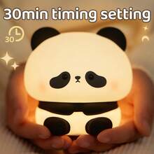 Panda Night Light, LED Smart Tap Light, Soft Light, Sleep Sensor, 3 Brightness Levels, Timer, USB Rechargeable, Room Decor, Desktop Gift For Friends, Birthday, Party - D-White - View 3