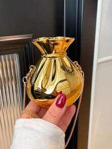 1pc Gold Color Clutch Bag, Women Mini Purse, Vase Shaped Coin Pouch, Gold Wallet, Gold High Heel Shoe, Valentine's Day Gift, Earbud Shaped Crossbody Bag, Chain Strap Shoulder Bag, Unique Evening Clutch - 金色 - 查看 2