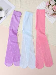 3 Pairs Girls Heart Pattern Tights, Style, High Elasticity Pantyhose, Spring/Summer New Arrival - Multicolor - View 5