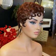 Pixie Cut Wigs Brazilian Curly Pixie Cut Wig Human Hair Short Layered Wigs Brown Color Lace Front Human Hair Wig For Daily Use Chocolate Brown Hair - S4 - View 4
