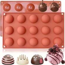 Molde de silicona antiadherente con 15 cavidades en forma de semiesfera, moldes de hornear pequeños para hacer chocolate, pasteles, gelatina, mousse, molde de silicona ideal para hacer en casa - Multicolor - Ver 8