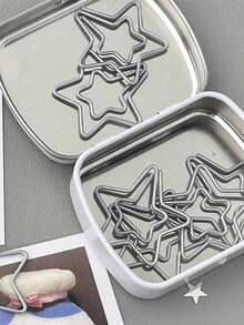 10Pcs/Set Five Pointed Star Paperclip Star Cute Silver Bookmark High Aesthetic Value Hand Account Material Fixed Irregular Shape Card Out, Packaging Material - Pentagram - View 4