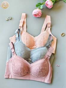 3pcs Wireless Sexy Adjustable Minimizer Bras, Inclusive Of Blue, Pink And Purple Colors - Multicolor - View 10