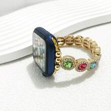 1pc Fashion Bracelet Watch Band, Compatible With 38-49mm Bands, Decorated With Colorful Crystal Elastic Strap, Fits Models And 20/22mm Lug Width Smart Watches Like Galaxy Watch, Suitable As Valentine's Day Gift (Band Only) - Gold - View 8