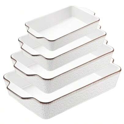 Casserole Dishes For Oven Ceramic Baking Dish Set Of 4 Non-Stick Lasagna Pans With Handles Rectangular Bakeware Set For Cake Roasting Broiling Gratin Banquet Microwave Dishwasher  3.8/2.6/1.7/1.1 Qt