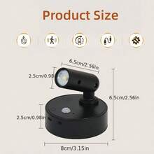 2PCS/SET 3-Color Temperature Wireless Spotlight With Motion Sensor, Adjustable Warm/Cool/Neutral, LED Wall Light Magetic, Efficient Sensor Light, Battery Powered Wall Lamp USB Rechargeable, Spot Light Indoor Suitable For Corridor, Pictures, Art Display, Plant - Black - View 3