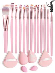 Eid Al-Fitr 19pcs Complete Makeup Brush Set, Including 13 Soft Brushes Such As Powder Brush, Blush Brush, Contour Brush, Highlighter Brush, Foundation Brush, Nose Shadow Brush, Eyeshadow Brush, Eyebrow Brush, Lip Brush And Detail Brush, Plus 2 Triangle Sponges, 2 Liquid Beauty Eggs, And 2 Mini Beauty Eggs, Suitable For Beginners, Professional Makeup Artists, And Novice Beauty Practice Scenarios - Pink - View 9