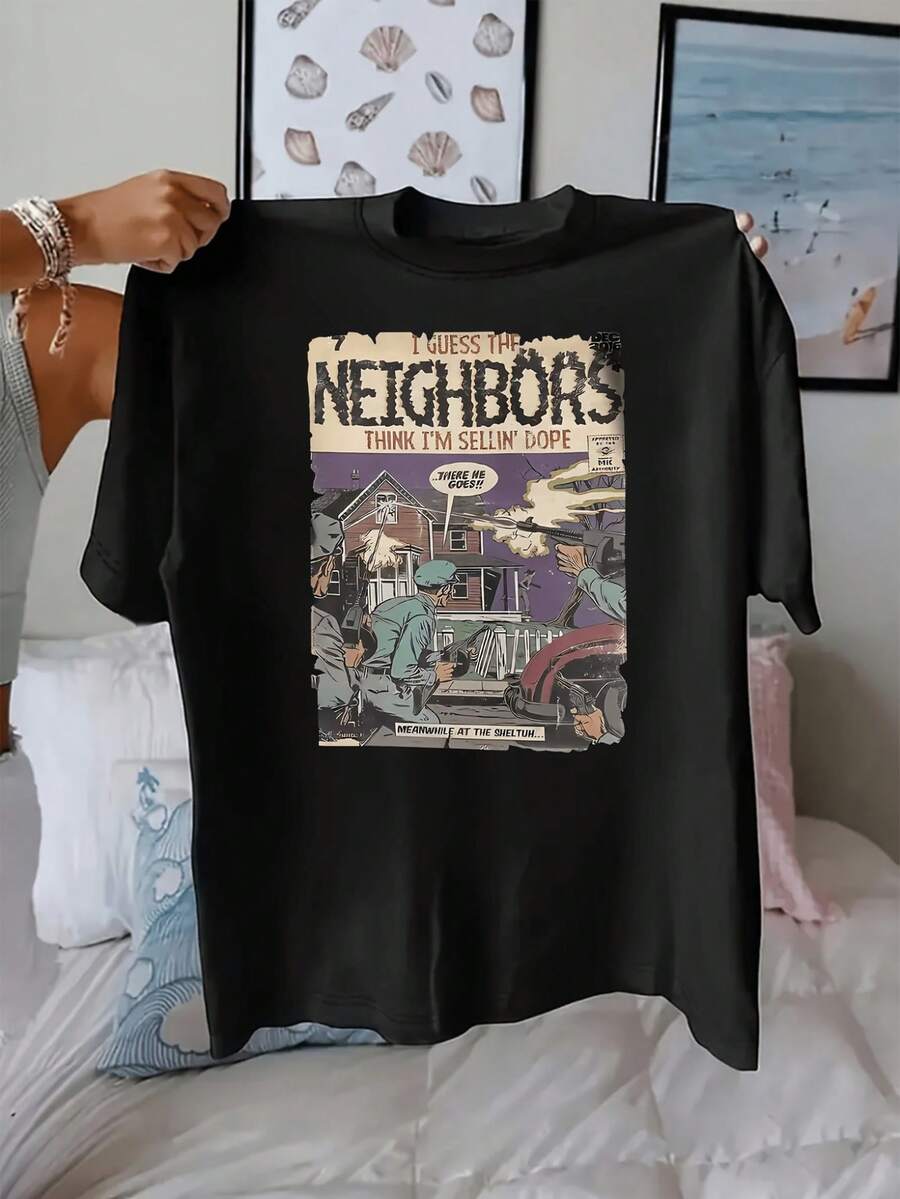 Everyday Comfort Retro Comic Style Graphic T-Shirt - Im Not Old Im Dope Design Soft Polyester Blend Loose Fit Short Sleeve - màu đen - Xem 1