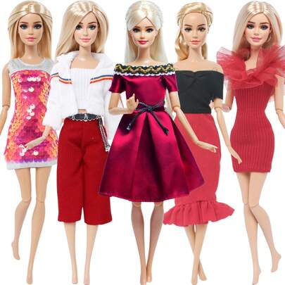 5pcs Polyester Fashion Doll Clothes Set, 11.5 Inch 1:6 Doll Casual Dress Outfit, Suitable For Children's Day/Birthday Gift (Doll Not Included)