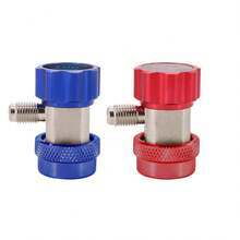 R134a快速接头适配器，可调式R134a适配器快速连接器，用于汽车空调系统充注，高压和低压1/4英寸SAE连接器套装 - A - 查看 2