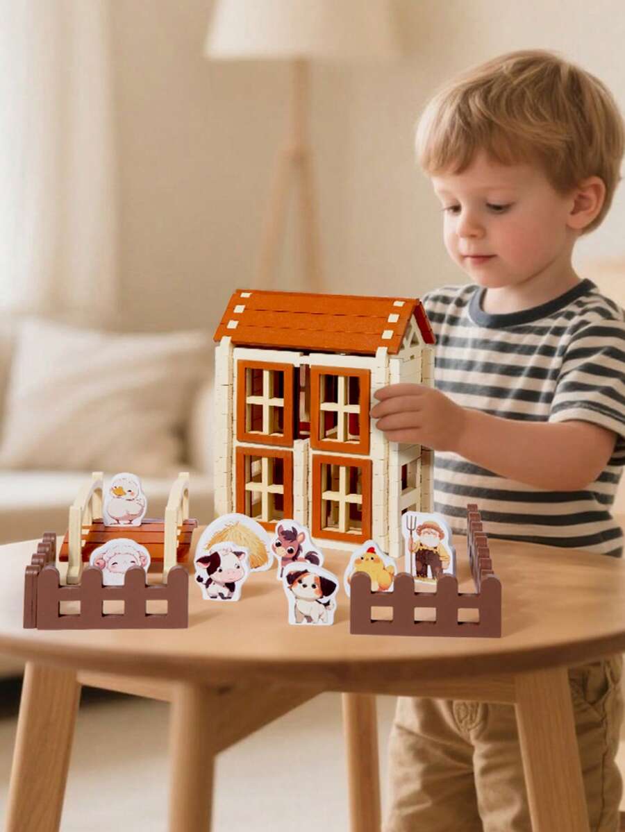 1 Set Large Size Rounded Corner Easy Assembly Gradual Advancement High-Quality Natural Wood Mortise And Tenon Construction Building Blocks, Popular Building Blocks Toy, High-Rated Intellectual Toy, Wooden Blocks, STEM Toy For 3-12 Years Old Children With Diverse Styles And Multi-Color Design (Warm Earthy Brown, Fresh Sky Blue, Lively Grass Green, Bright Sunshine Yellow, Clean Cloud White) And Diverse Geometric Shapes - Mortise and Tenon Block House - View 1