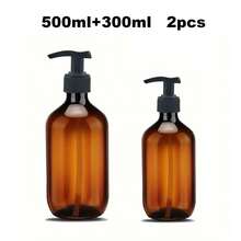 Garrafas com Bomba de Plástico Espessado Âmbar de 500ml / 300ml com Pescoço Longo, Recarregáveis para Shampoo, Sabonete Líquido e Condicionador; Potes de Plástico Recarregáveis de Boca Larga de 140ml / 100ml, Adequados para Sal de Banho, Loção Corporal e Creme de Massagem/Potes de Plástico - Castanho - Visão 17