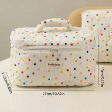 1 صندوق تخزين مكياج صغير، علبة قماشية جميلة ناعمة بطراز بولكا دوت وخطوط متقاطعة ومربعات حيوانية لتخزين المجوهرات والمستحضرات التجميلية، حقيبة محمولة مقاومة للماء للسفر والاستخدام اليومي، حقيبة مكياج متعددة الوظائف سعة كبيرة لمستحضرات التجميل والفرش والمناشف والفرشاة الأسنان، مناسبة للخروجات اليومية والسفر، هدية مثالية للصديقة أو الزميلة أو عيد الميلاد أو عيد الحب - متعدد الألوان - مشاهدة 9