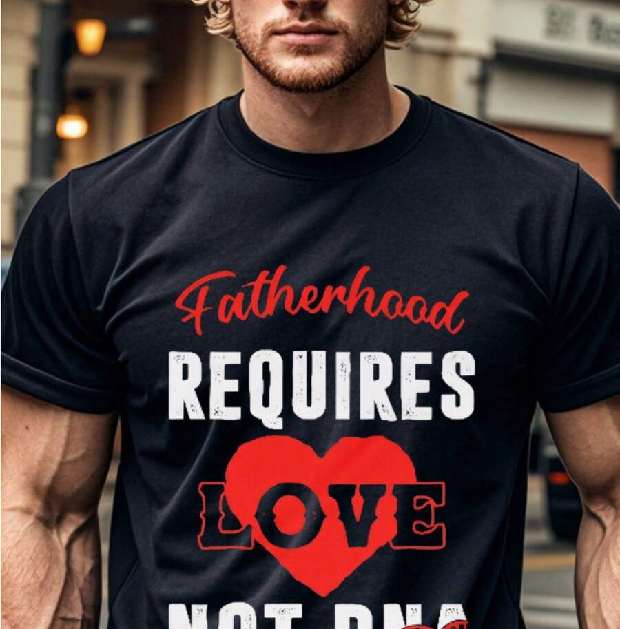Responsabilidad del Padre Necesita Amor, No ADN, Camiseta de Padre Adoptivo, Camiseta de Papá Cuello Redondo Casual, Secado Rápido, Ropa Casual de Fin de Semana, Camiseta, Ajuste Cómodo Camiseta de Cuello Redondo, Fresca, Ropa Casual, Transpirable, Ropa de Verano al Aire Libre - Negro - Ver 1