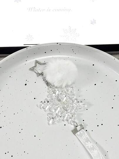 1pc Winter Fluffy Snowflake Tassel Star Snowflake Pendant, Ins Style Hanging Accessory, Handmade Phone Charm, Keychain
