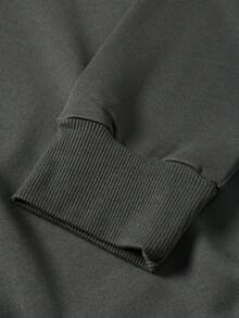 (250g  Men's Round Neck Sweatshirt) The New York City Skyline Never Gives Up Printed Casual Pullover With Street Style, Suitable For Outdoor Wear In Autumn And Winter - 深灰色 - 查看 5