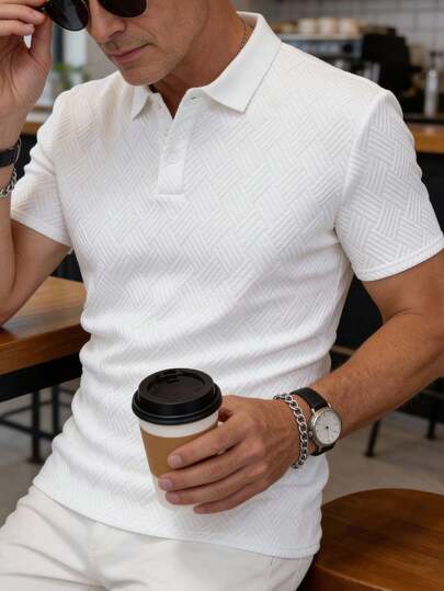 GOLDREDY Men's Casual Fashion Pullover Polo Shirt, Soft & Skin-Friendly High-Quality Knit Fabric, Solid Color, Versatile For Daily Commute & Essential Polo Shirt For Men