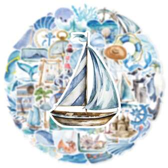 50 st. Ocean Adventure Doodle-klistermärken för cykel, telefon, kylskåp, dekoration, anteckningsbok, scrapbooking, scrapbookingtillbehör, brevpapper