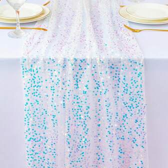 1 st sjöjungfrufestbordlöpare, holografisk sjöjungfrusvans med paljettbordlöpare för födelsedags-, vatten-, havstemafestdekoration sjöjungfrufesttillbehör