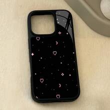 Phone - Black And Pink Heart And Design Is Suitable 17 Pro Cases, As Well As 16 Pro/15/14/13 Pro/12/11. It Features A Minimalist And Style, Made Of High-Quality With Straight-Glass Drop Protectio Festive Surprise Durable Shockproof Phone - 1pc - 查看 9