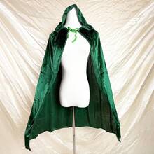 1pc Deep Green Velvet Hooded Cloak, Suitable For Halloween, Christmas Parties, And Wizard/Elf Costume Carnivals - Dark Green - View 5