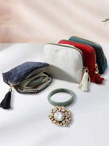 Luxury Jewelry Storage Pouch With Tassel Pendant, Bracelet, Bangle, Jewelry Organizer Zipper Bag, Makeup Room Decor - Multicolor - View 4
