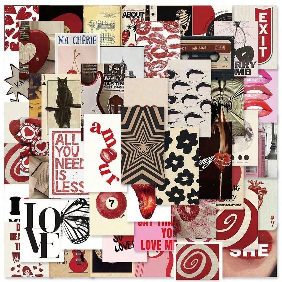 50pcs Y2K Aesthetic Cute Retro Female Poster Stickers, Y2K Style Stickers, Aesthetic Stickers, Y2K Style Cool Stickers, Waterproof Vinyl Material, Suitable Laptop, Phone, Car, Skateboard, Bottle, Scrapbook, Computer, Diary, Etc. - 彩色 - 查看 1