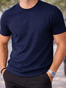 Men's Basic Plain T-Shirt - Summer - Navy Blue - View 2